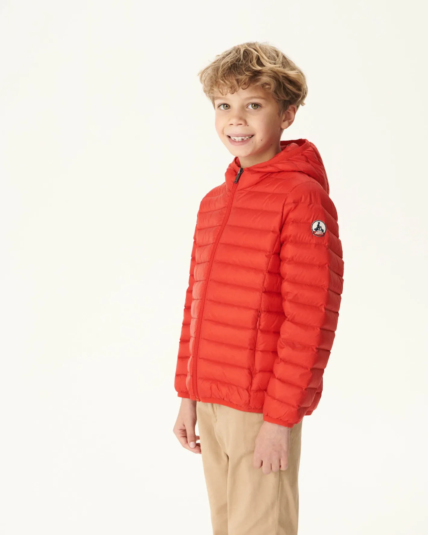 Donzen Jassen-JOTT Doudoune Legere A Capuche Enfant Rouge Vif Hugo 318 Fire Red