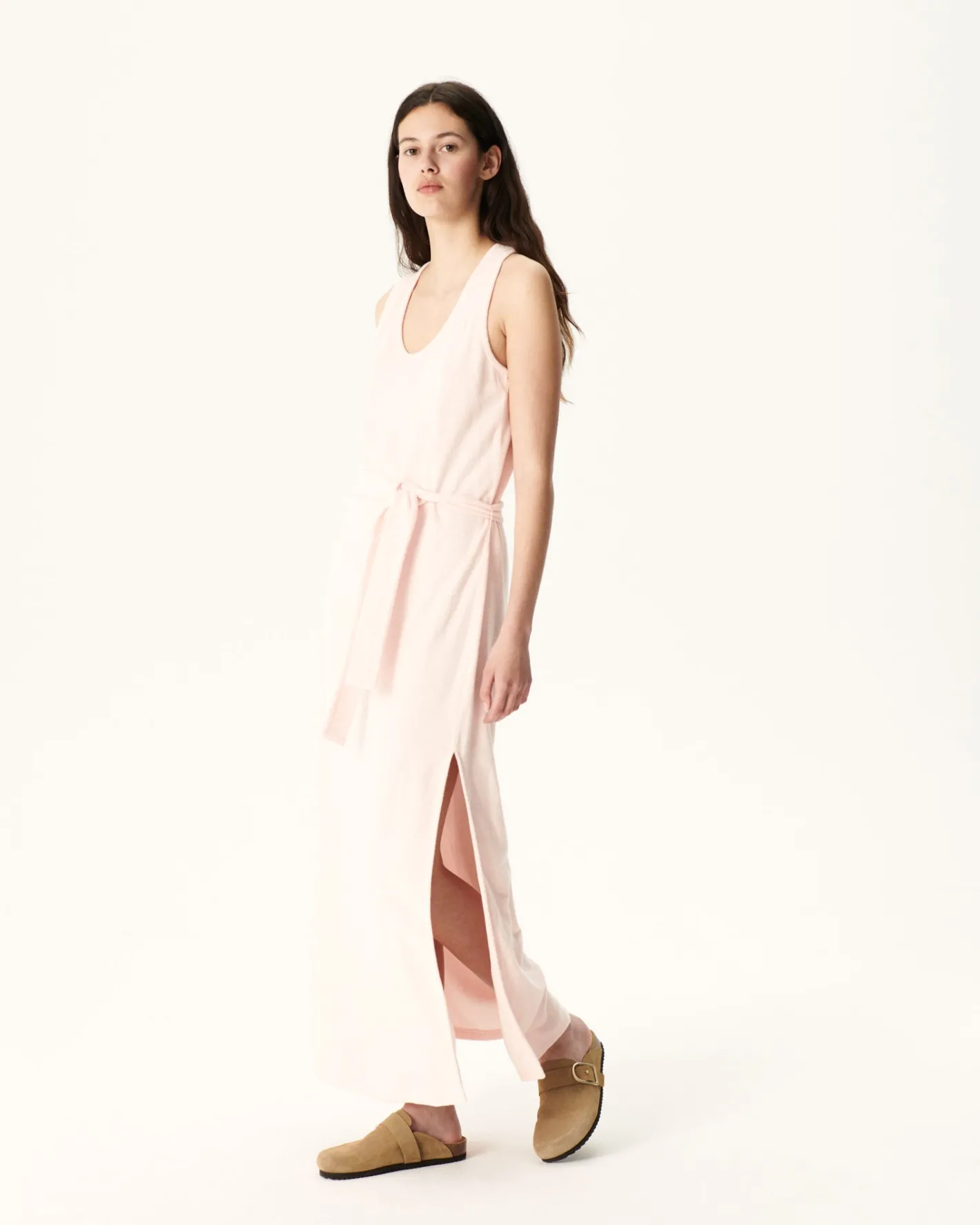 Kleding-JOTT Robe Longue Ceinturee Eponge Rose Clair Ibiza 463 Soft Pink