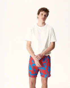 Kleding-JOTT Short De Bain Camo Azur/Rouge Intense Biarritz 1832 Camo Azure/Fire