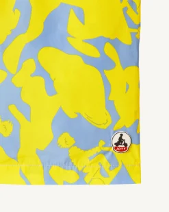 Kleding-JOTT Short De Bain Camo Bleu Clair/Citron Biarritz 1802 Camo Soft Blue/Lemon
