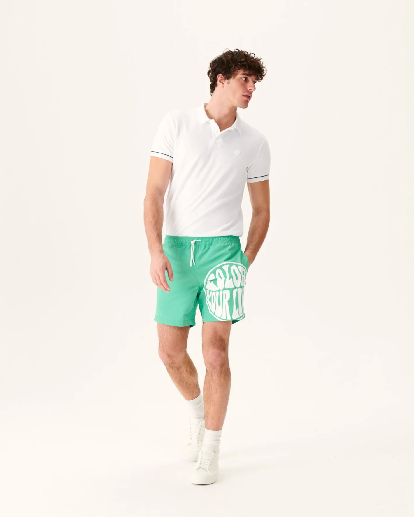 Kleding-JOTT Short De Bain Vert/Funday Blanc Biarritz 2432 Poppy Green /Funday White