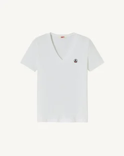 Kleding-JOTT T-Shirt Uni Col V Femme En Coton Biologique Blanc Cancun 901 Blanc