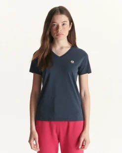 Kleding-JOTT T-Shirt Uni Col V Femme En Coton Biologique Marine Cancun 104 Navy