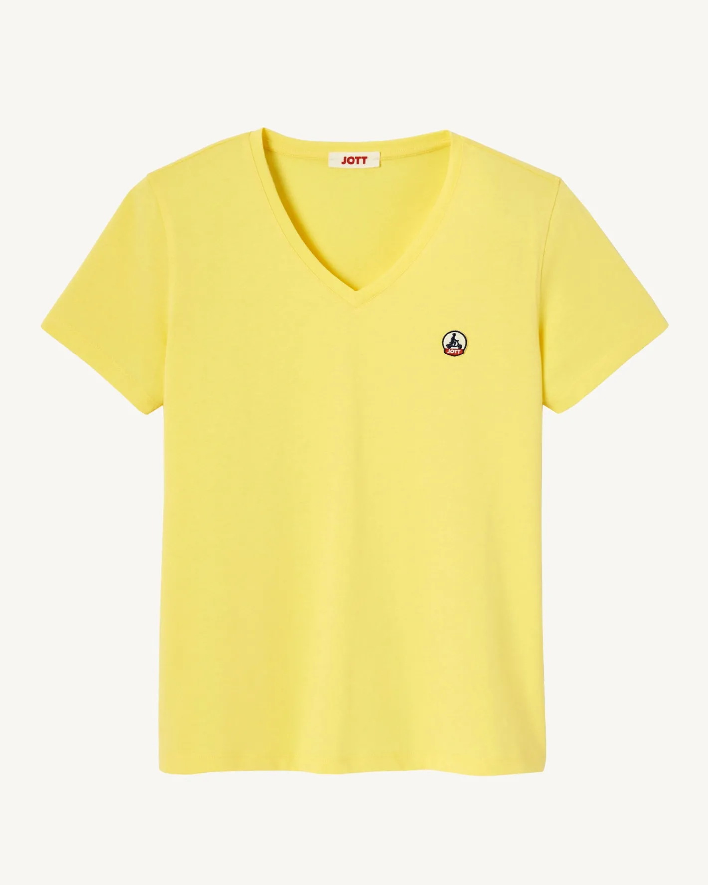 Kleding-JOTT T-Shirt Uni Col V Femme En Coton Biologique Jaune Clair Cancun 627 Soft Yellow
