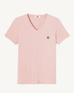 Kleding-JOTT T-Shirt Uni Col V Femme En Coton Biologique Rose Clair Cancun 463 Soft Pink