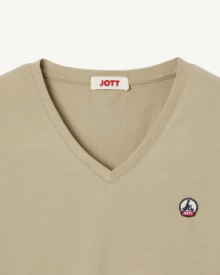 Kleding-JOTT T-Shirt Uni Col V Femme En Coton Biologique Beige Cancun 804 Beige